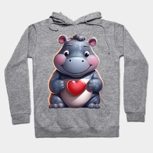 Valentine Hippo Holding Heart Hoodie